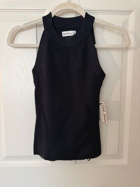 Nine West Dark Blue Ribbed Halter Neck Tank, XS, NWT